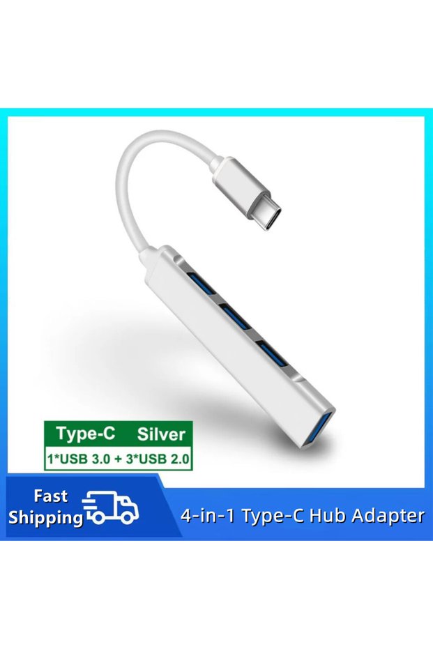 Type C Silver USB & TYPE-C HUB 4 Port Multi USB Splitter Adapter USB 3.0/2.0 4-in-1 Hub Adapter For