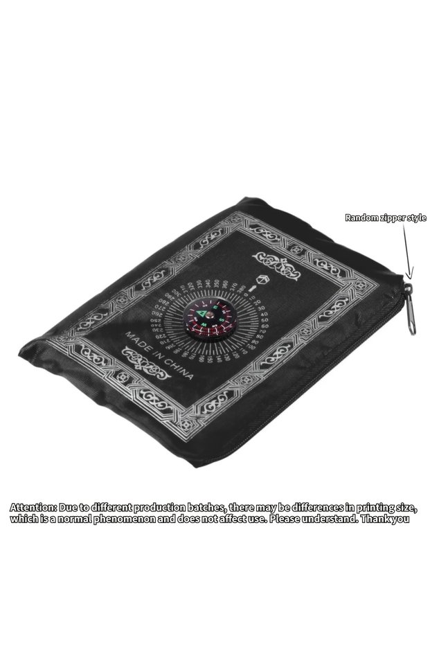 Black Portable Prayer Rug Waterproof Muslim Travel Prayer Mat with Compass, Lightweight Islamic Gift