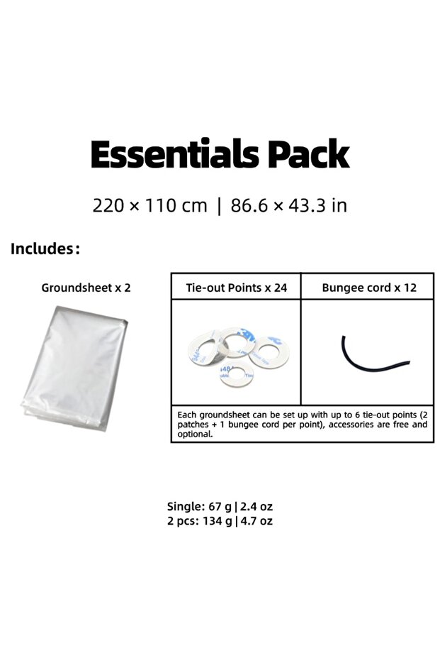 220x110cm - 2pcs Ultralight Polycro Footprint 69g — Waterproof Tent Groundsheet Tarp Mat, Compact Po