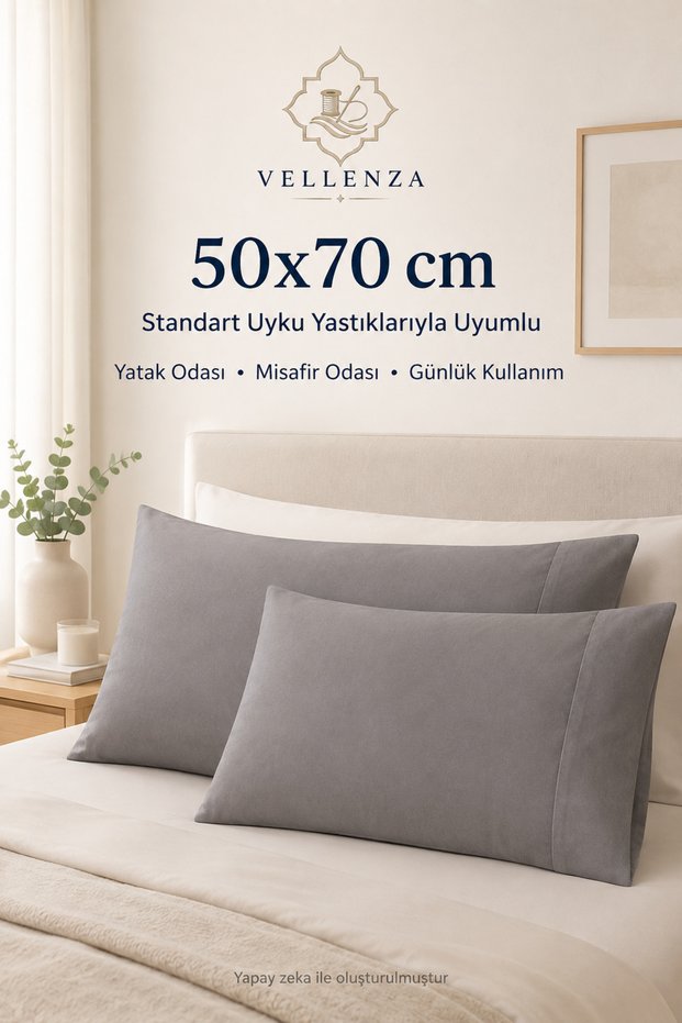 2-Pack 50X70 cm Gray Cotton Polyester Cover Pillowcases Soft and Plain Textured