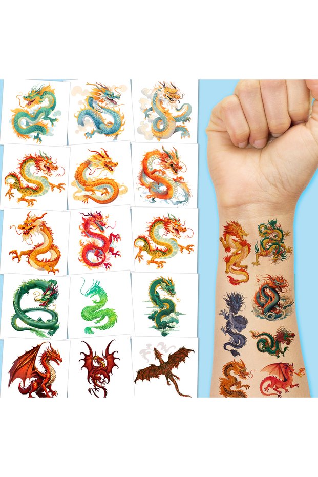 Dragon Temporary Tattoos. Suitable for themed birthday party decorations, party favors and classroom