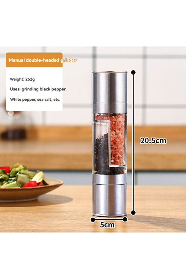 Light Grey Salt and Pepper Grinder 2 in 1 Manual Stainless Steel Salt Pepper Mills with Adjustable C