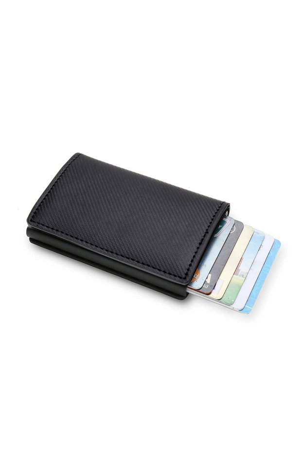 Small Carbon Black Carbon Fiber Slim Aluminum Men Wallet ID Holder Mini RFID Wallet Auto