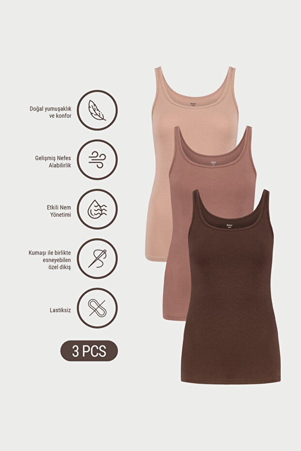 Women's Deep Neck Cotton Modal Basic Undershirt 3-Piece - Softfit