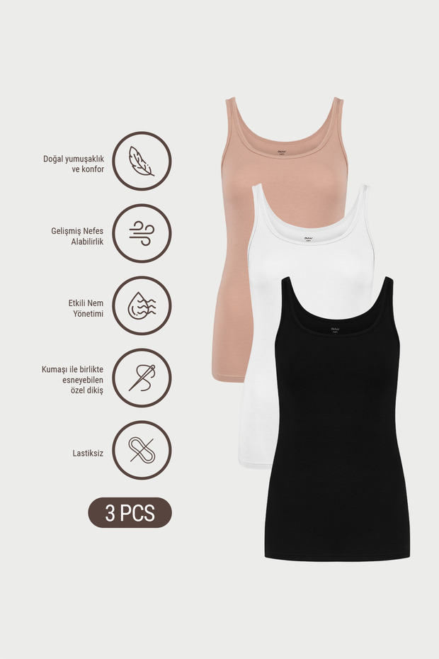 Women's Deep Neck Cotton Modal Basic Undershirt 3-Piece - Softfit