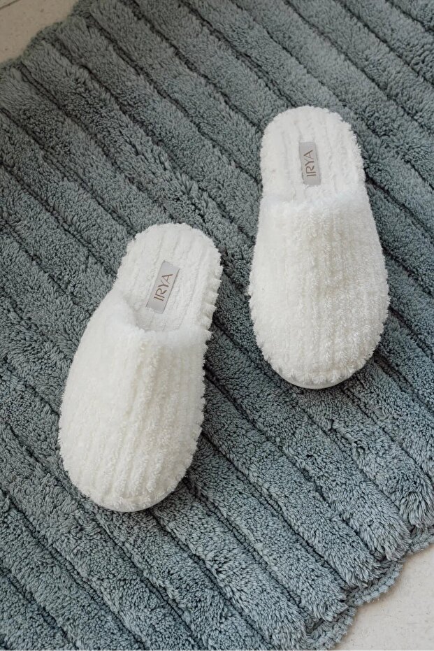 Ege 100% Cotton Unisex Thick Soled Towel Slippers 41-43 Bright Ecru