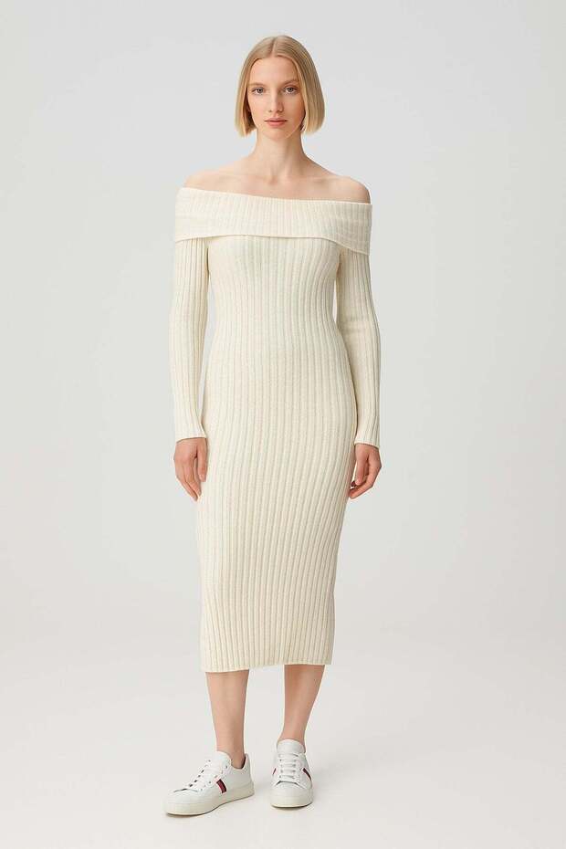 Madonna Collar Long Knitwear Dress