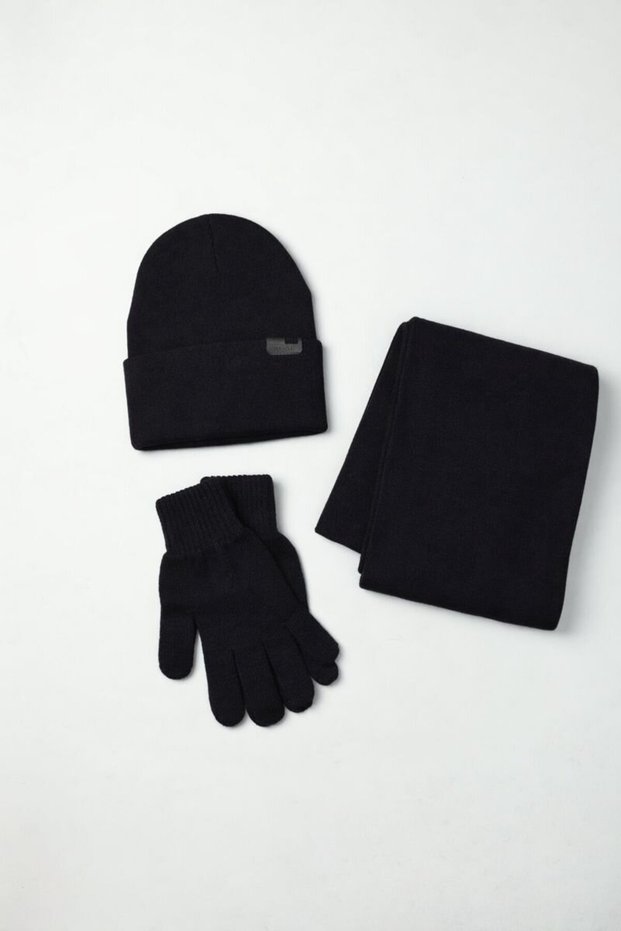 Men's Navy Blue Acrylic Scarf Beanie Set