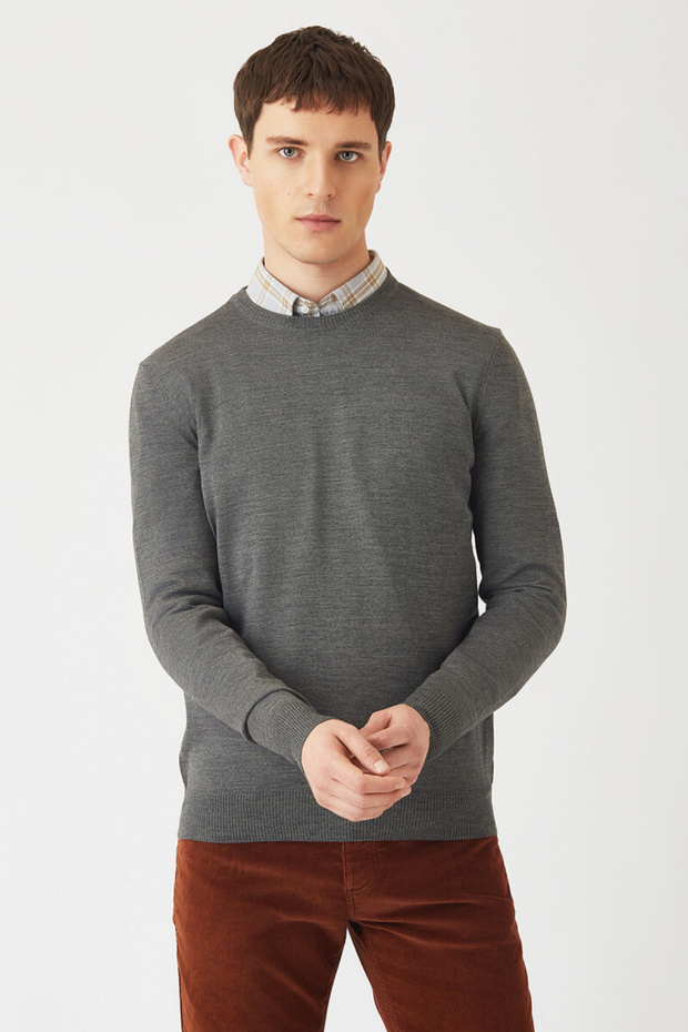 Crew Neck Gray Men's Knitwear