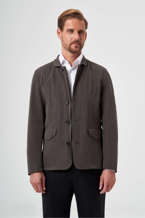 Green Polyester Buttoned Dark Jacket Coat