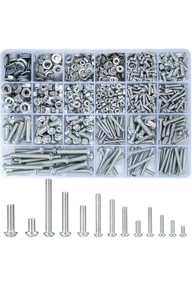 1080PCS 1080pc screw bolt and nut and flat washer combination kit, metric,M3/M4/M5/M6 cross slotted