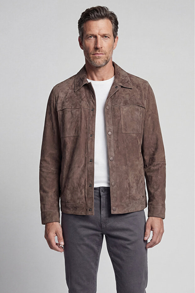 Mink Leather Suede Shirt Collar Coat