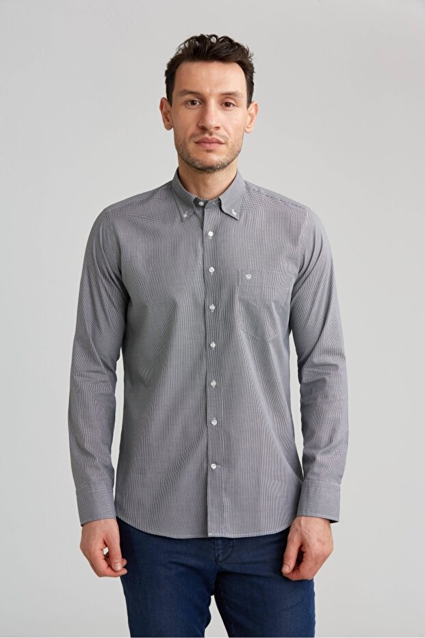 Gm 232030 Uk Pal Bdk - Black Shirt with T. Pockets and Pik Pik Pattern