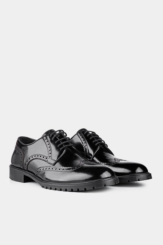 Black Leather Patent Leather Thick Sole Shoes