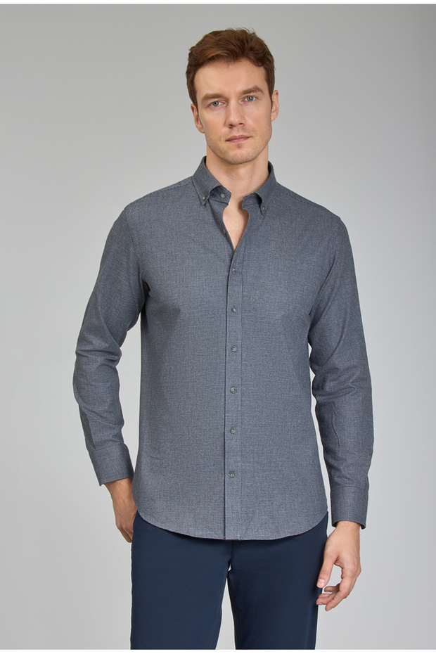 Anthracite Modern Fit Cotton Pasha Collar Sports Shirt