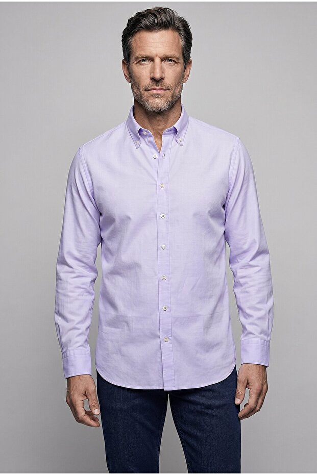 Lilac Regular Fit Cotton Button-Down Long Collar Shirt