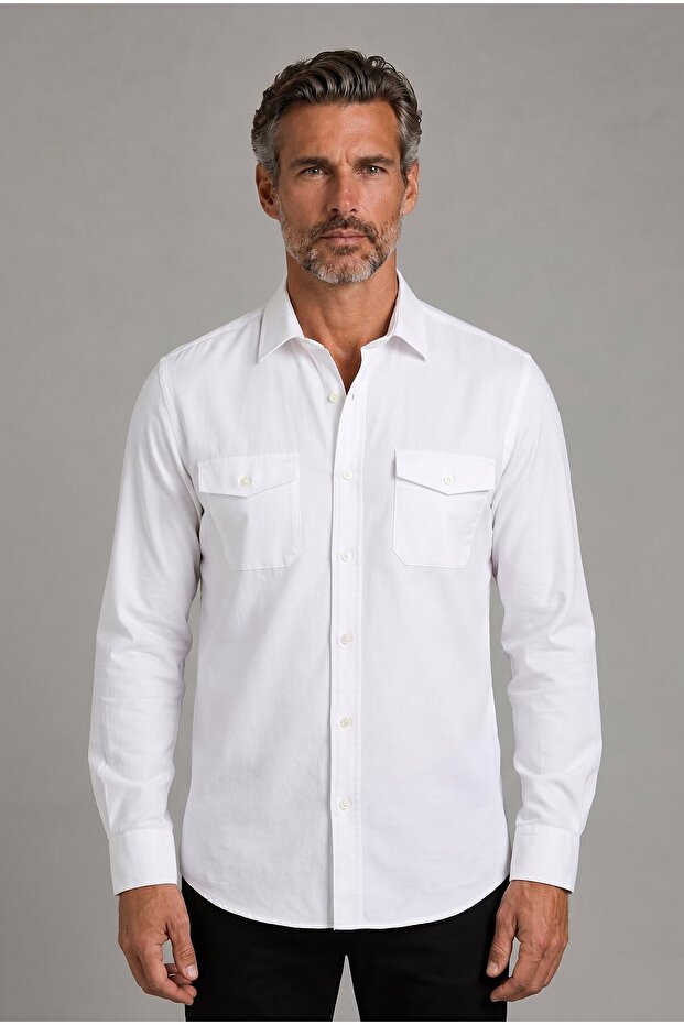 Beyaz Group Regular Fit Cotton Buttoned Pascha Collar Shirt