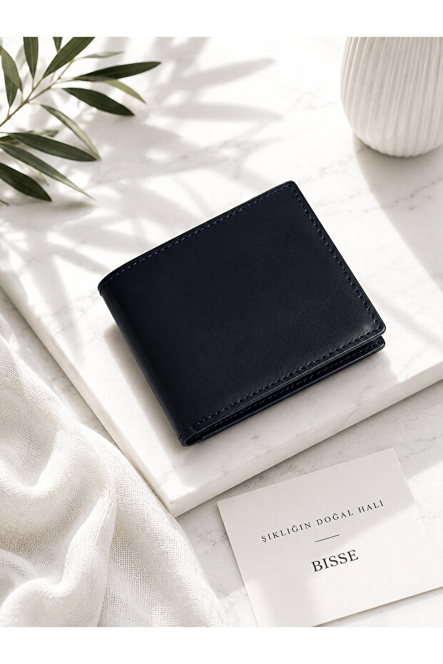 Navy Blue Leather Analin Business Card Wallet