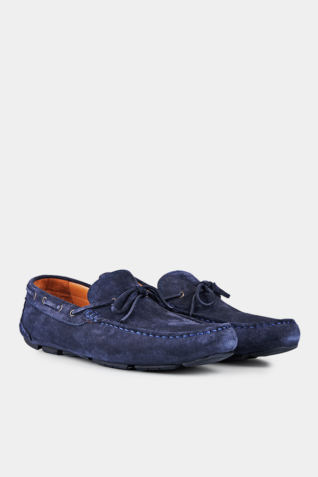 Navy Blue Leather Suede Loafer Shoes