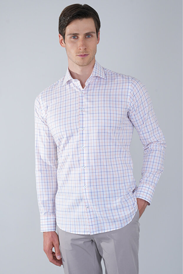 Orange Regular Fit Cotton Pocketless Italian Collar Shirt