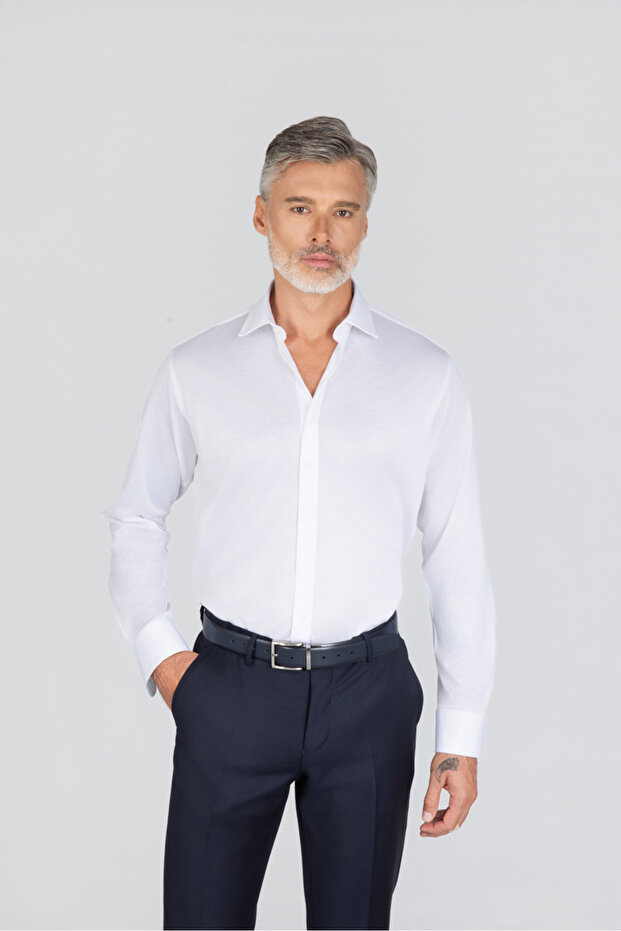 Platinum Regular Fit Long Sleeve White Men's Shirt