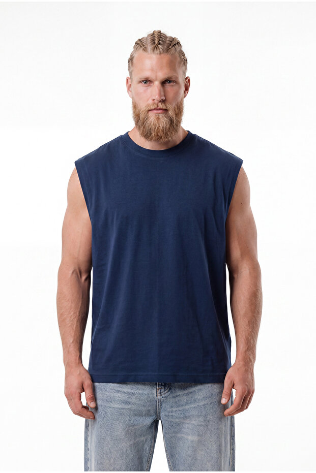 Men's Oversize Crew Neck Basic Undershirt Indigo