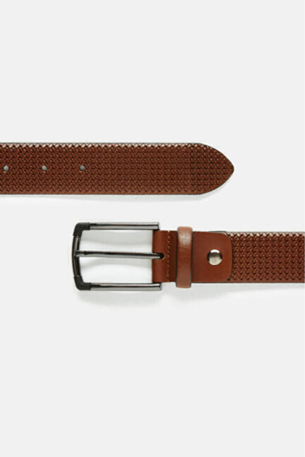 Tan Leather Patterned Printed Belt