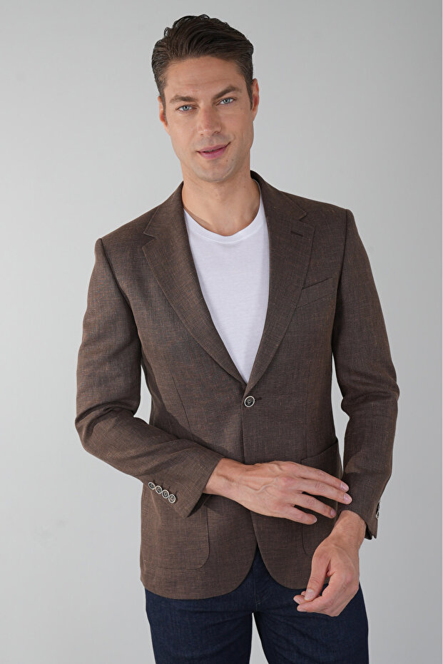 Brown Regular Fit Wool Platinum Bag Jacket