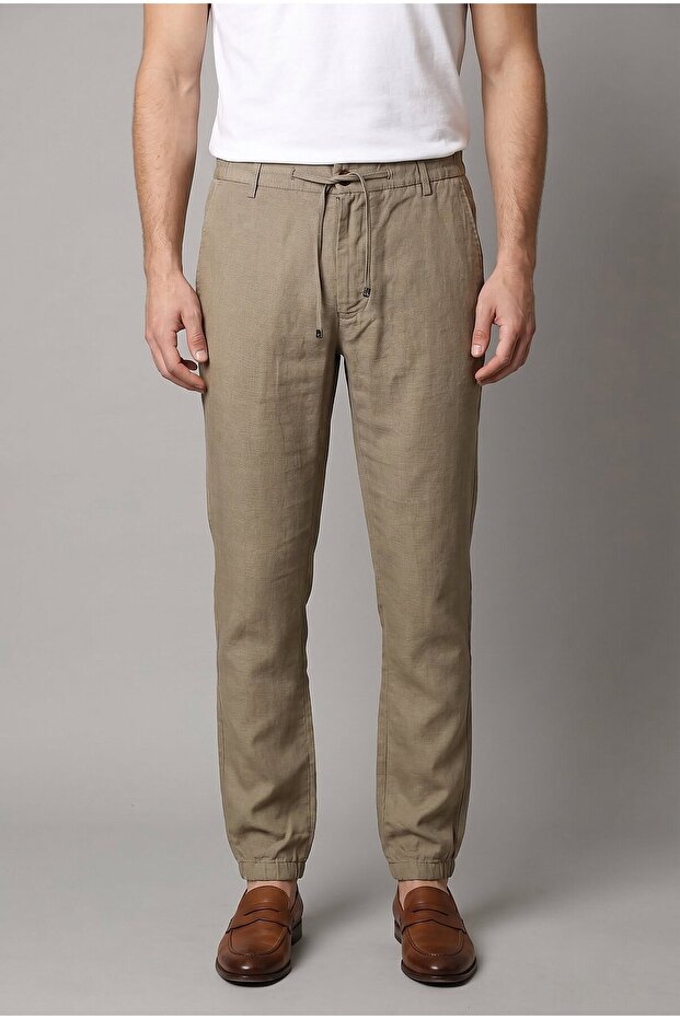 Khaki Linen Jogger Drawstring Sports Pants