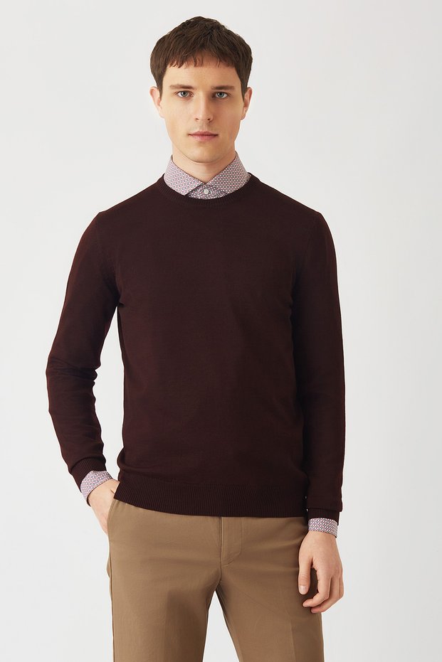 Crew Neck Claret Red Men's Knitwear