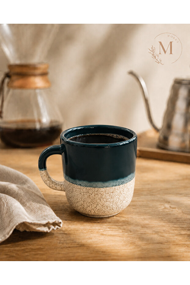 Handmade Double Color Green White Ceramic Mug Cup