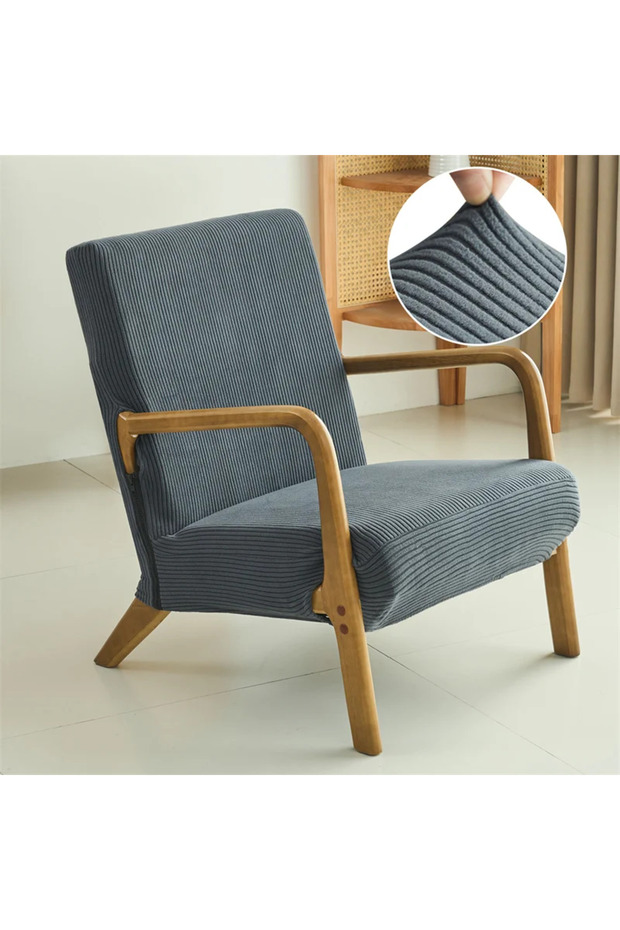 A1 Dark grey 1PC Jacquard Armchair Cover Elastic Wooden Chair Cover Solid Color Chair Slipcover Wash