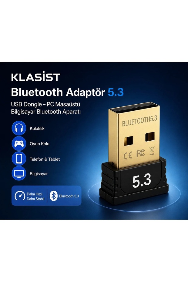 Bluetooth Adaptör V5.3 USB Dongle – PC Masaüstü Bilgisayar Bluetooth Aparatı – Kulaklık & Oyun Kolu