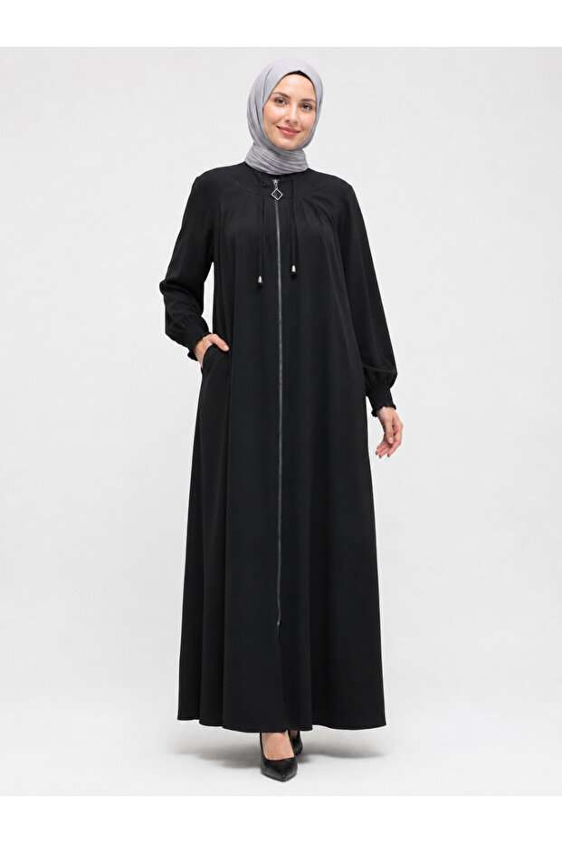 Black Ferace with Drawstring Collar