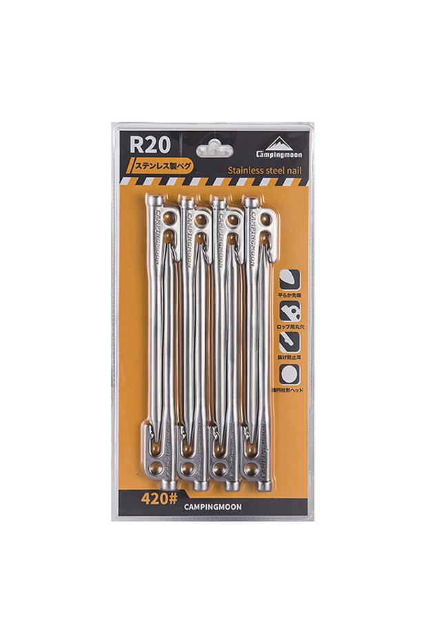 30mm 8PCS CAMPINGMOON Tent Stakes Pegs Heavy Duty Steel Tent Stakes Pegs w Hook Hole Design for Outd