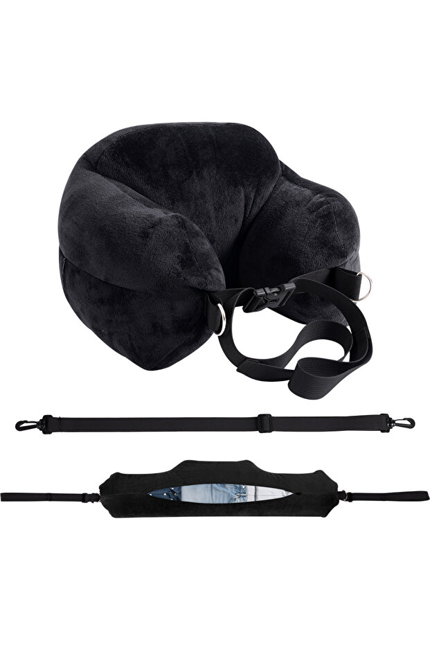See below for size descriptions black Comfortable Travel Pillow Adjustable U-Shaped Neck Pillow Wash