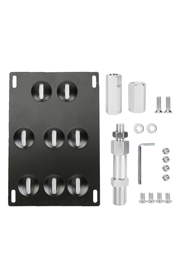 black Car Universal Front Bumper Tow Hook License Plate Mount Bracket 8 Holes Adjustable Holder