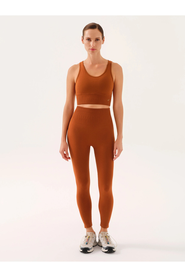 Luz Belt Rip Detailed High Waist, Firming Leggings Almond