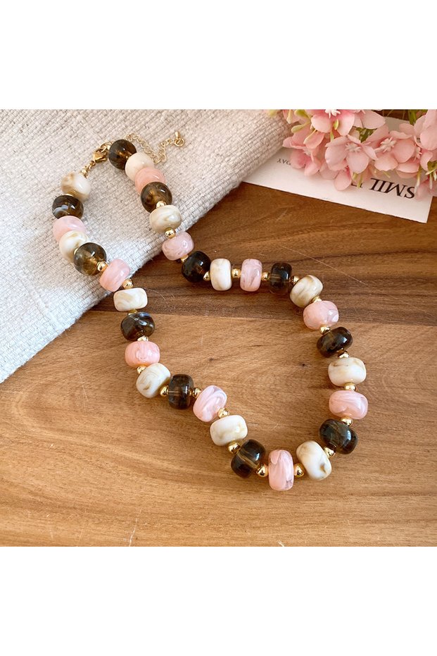 style11 Multi-color Smudging Round Beads Acrylic Choers Necklaces Retro Smudging Resin Collarbone Ch