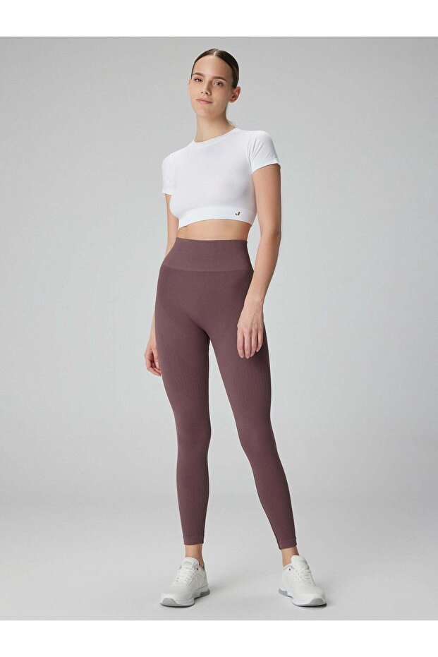 Lily Pattern Detailed Shaping Leggings Natural Brown