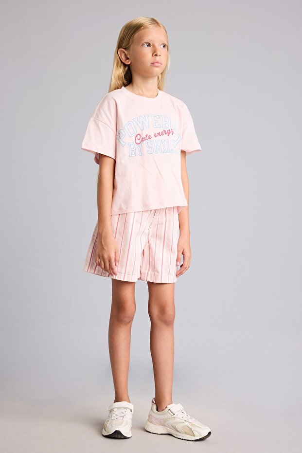 100% Cotton Striped Gabardine Shorts for Girls I5502A826Hs