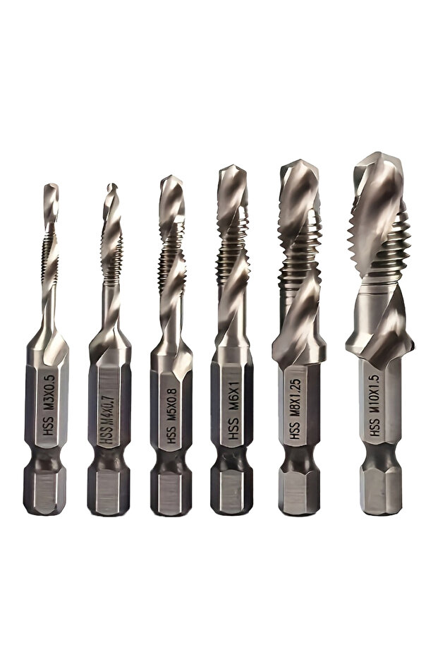 Hexagonal 6pcs set 6pcs/12pcs M3-M10 Composite Screw Tap Drill Bit Set,Hex Shank,for Screw Tapping&C