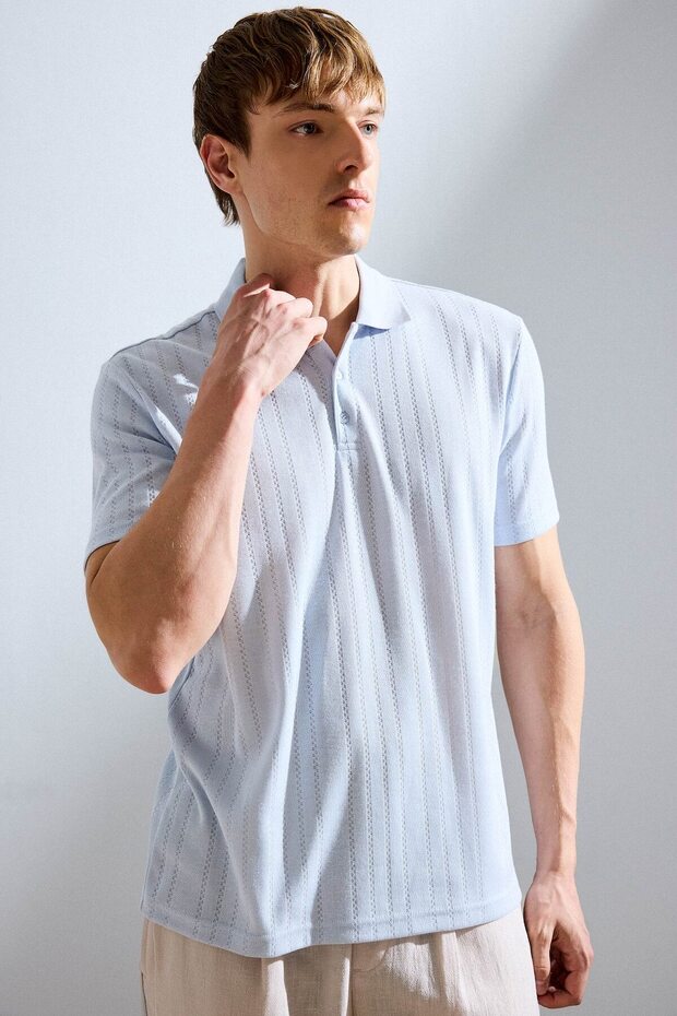 Regular Fit Short Sleeve Light Blue Polo T-Shirt H5198Ax26Au