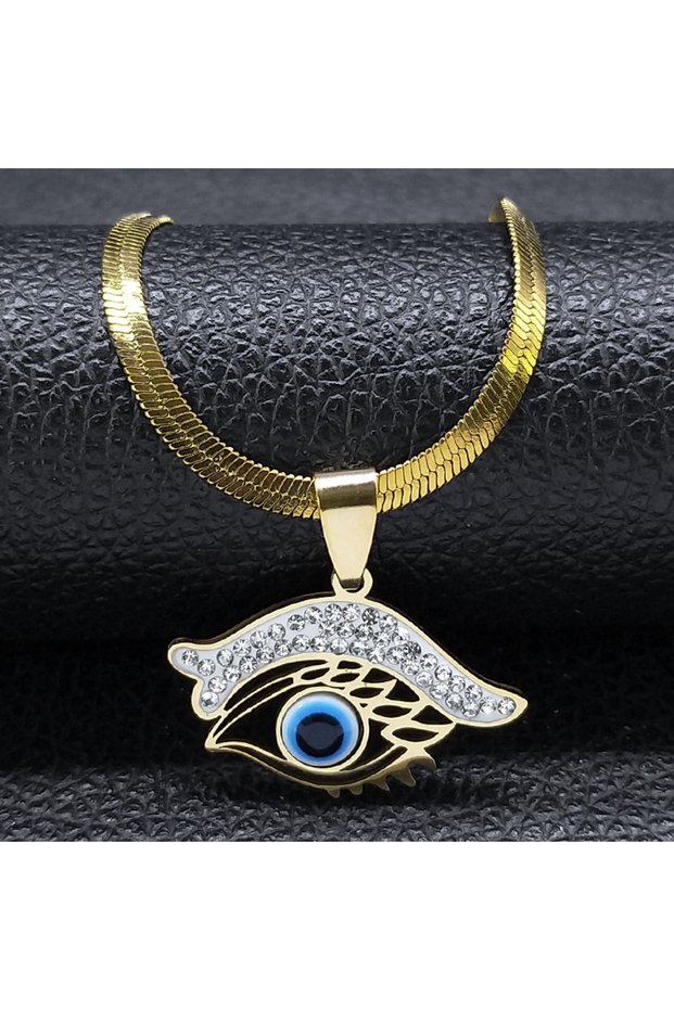 C 40cm 10cm DP GD Vintage Crystal Evil Demon Eye Choker Necklaces for Women Stainless Steel Gold Pla