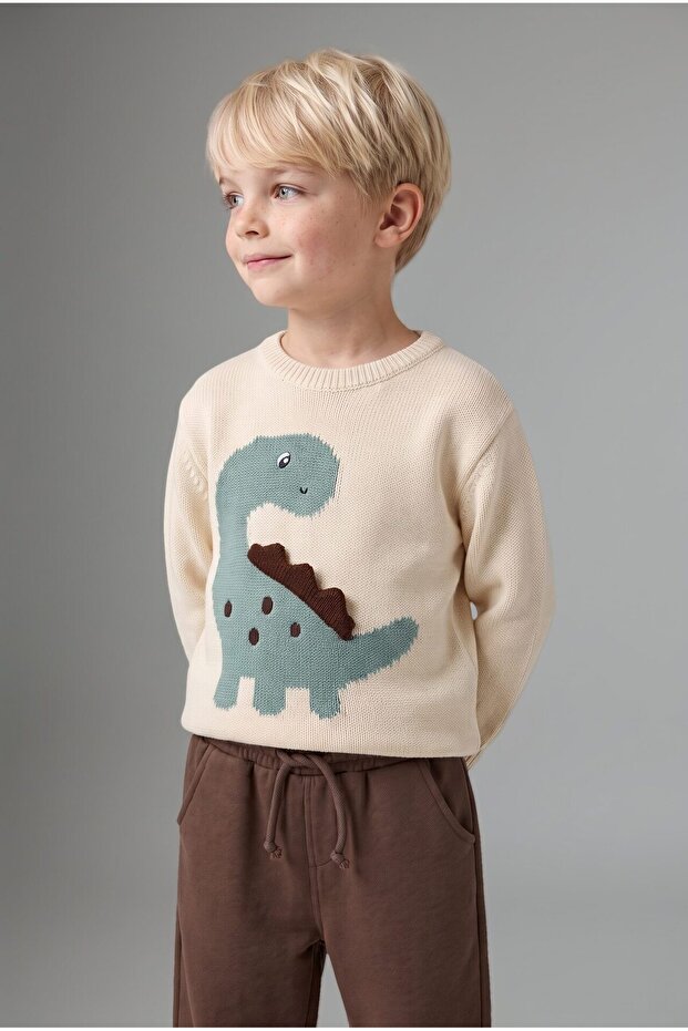 Oversize 3D Dinosaur Figured Knitwear Sweater for Baby Boy H9288A526Wn