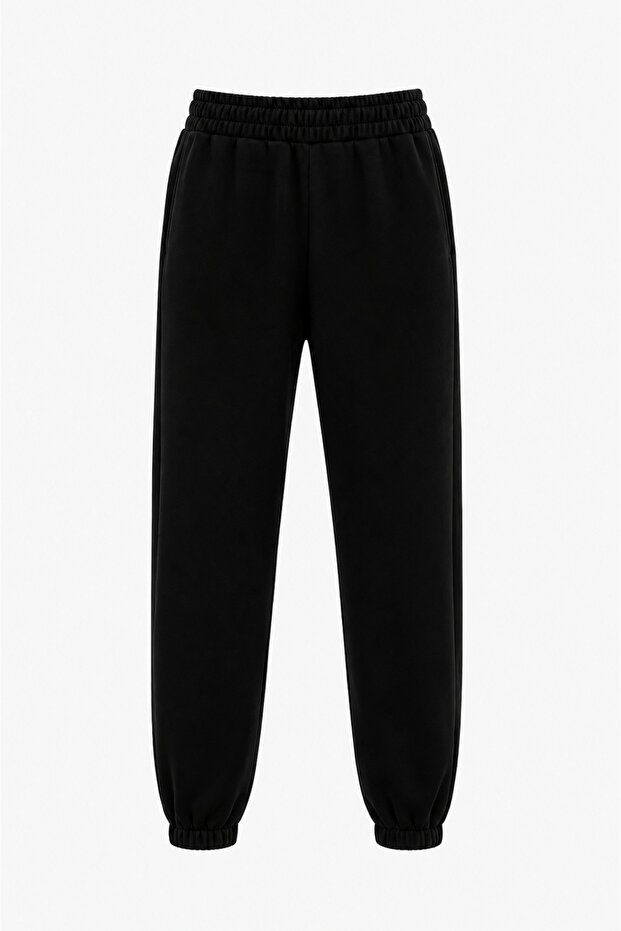 Women's Black Rubber Leg Modal Fabric Soft Touch Sweatpants