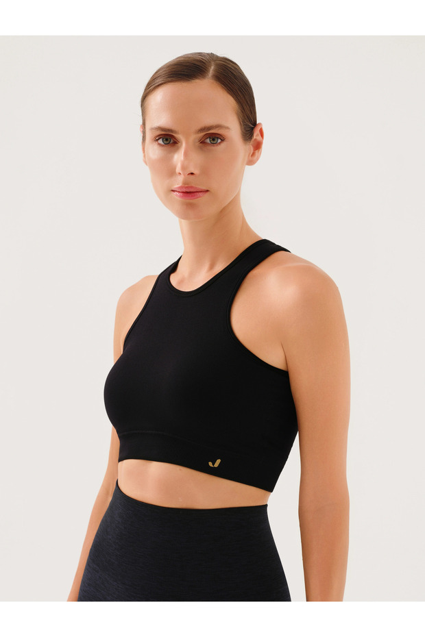 Palmi Self Patterned Round Neck Covered Bra Black