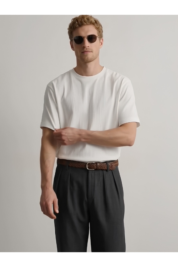 Textured Oversize Off-White Relaxed T-Shirt