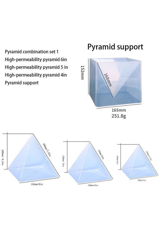 4inch 5inch 6inch 1/2/3in (3 Pieces) and 4/5/6in (3 Pieces) DIY Large Pyramid Resin Mold Kit, Silico