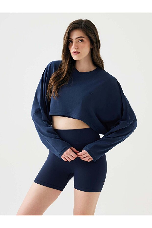 Aura Crop Long Sleeve T-Shirt Blue